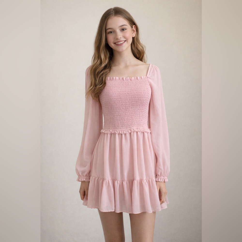 1. State Blush Long Sleeve Smocked Dress